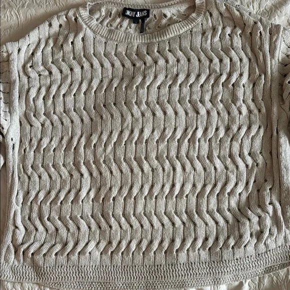 DKNY Textured Knit Women’s Sweater in Light Beige With Glitter/Shiny Finishes - Picture 3 of 9